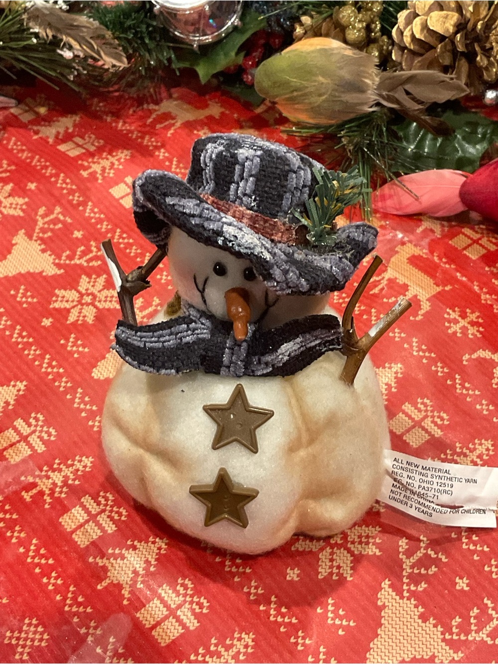 Box #1-STUFFED SMALL SNOWMAN 3 BY 5 INCHES SIT OR USE ORNAMENT